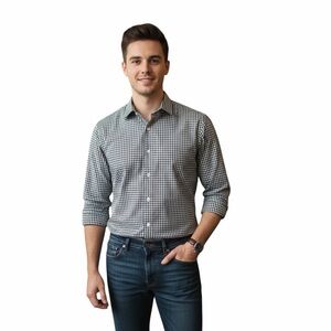 Peter Millar Black‎ and White Gingham Long Sleeve Cotton Button Down Shirt Sz XL